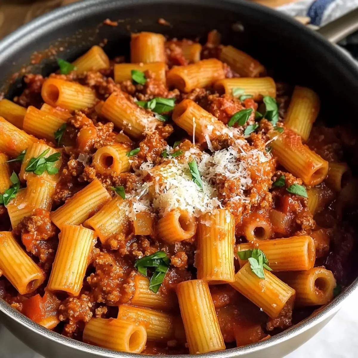 Rigatoni Bolognese en un Seul Plat Rapide