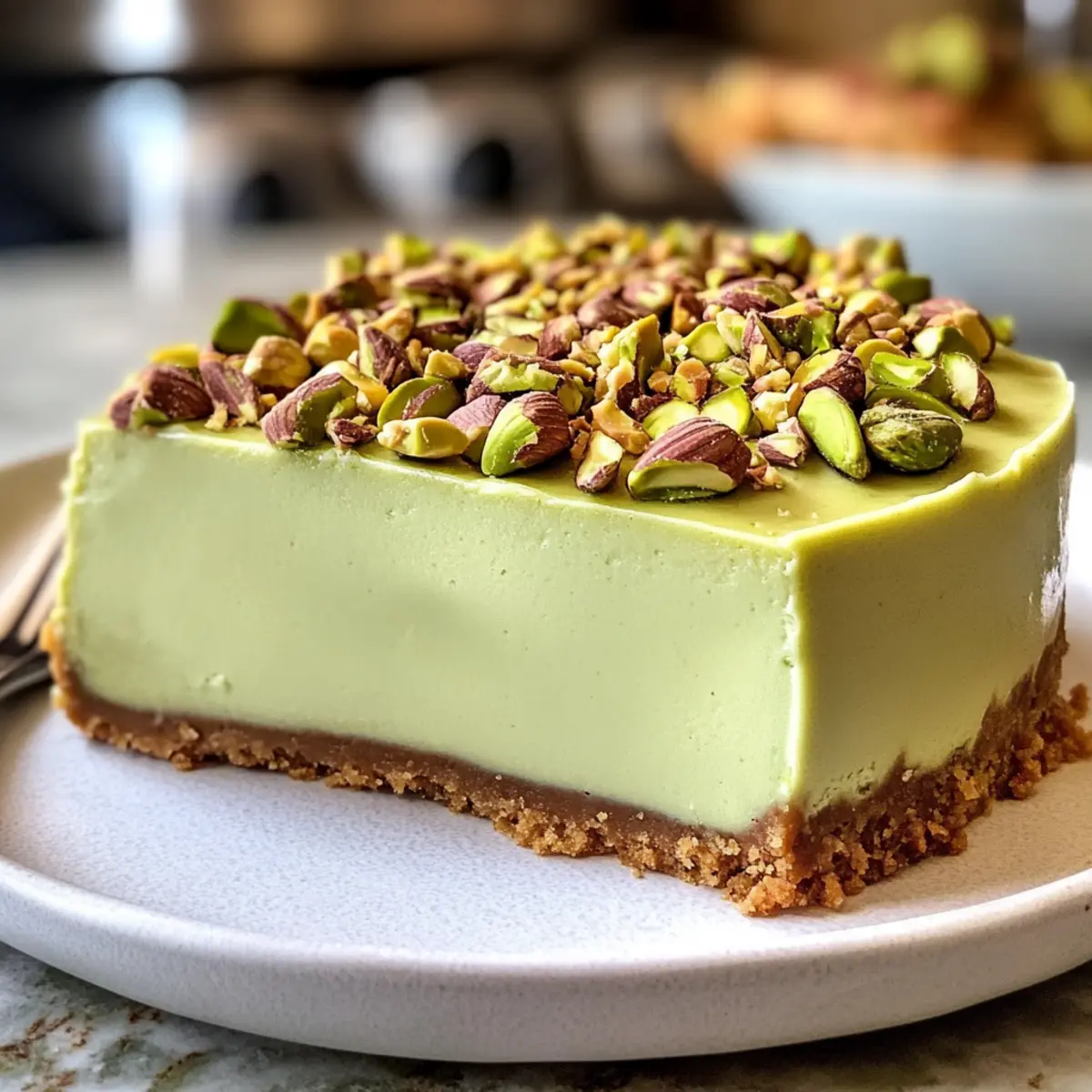 Cheesecake à la pistache avec topping de pistache