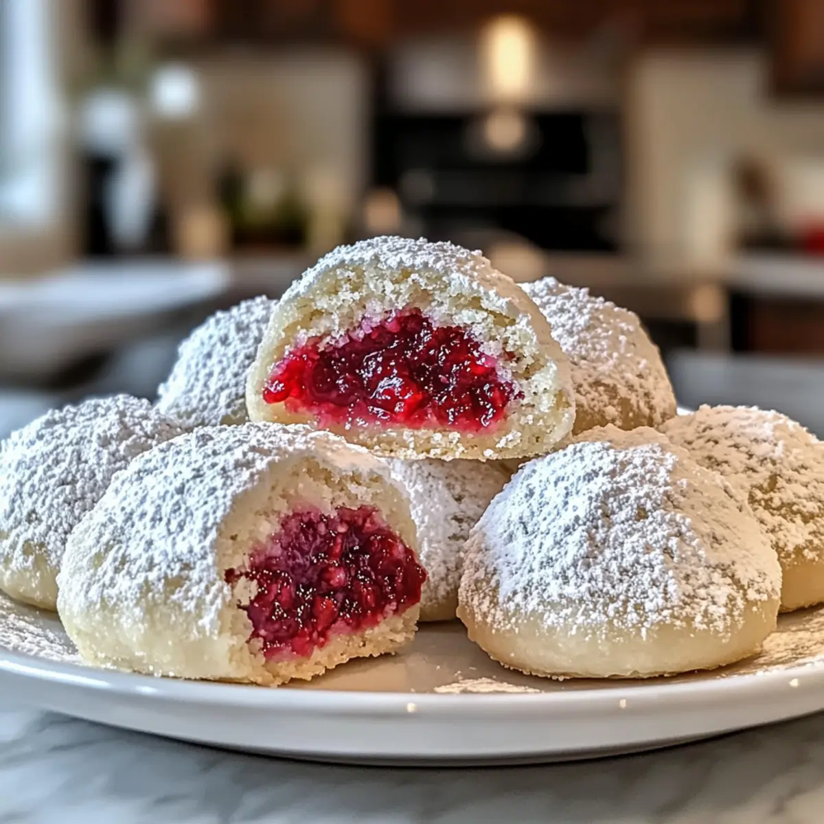 Biscuits de neige aux amandes remplis de framboises