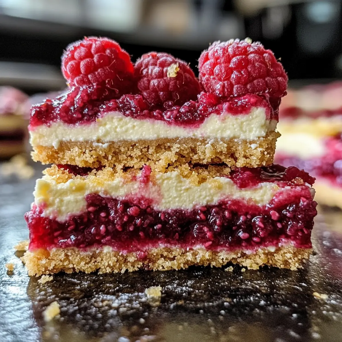 Barres croquantes au cheesecake citron framboise à tester