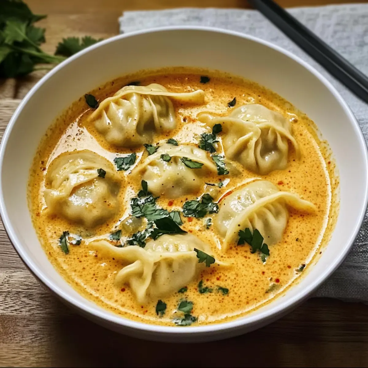 Soupe de dumplings au curry de coco thaïlandais rapide