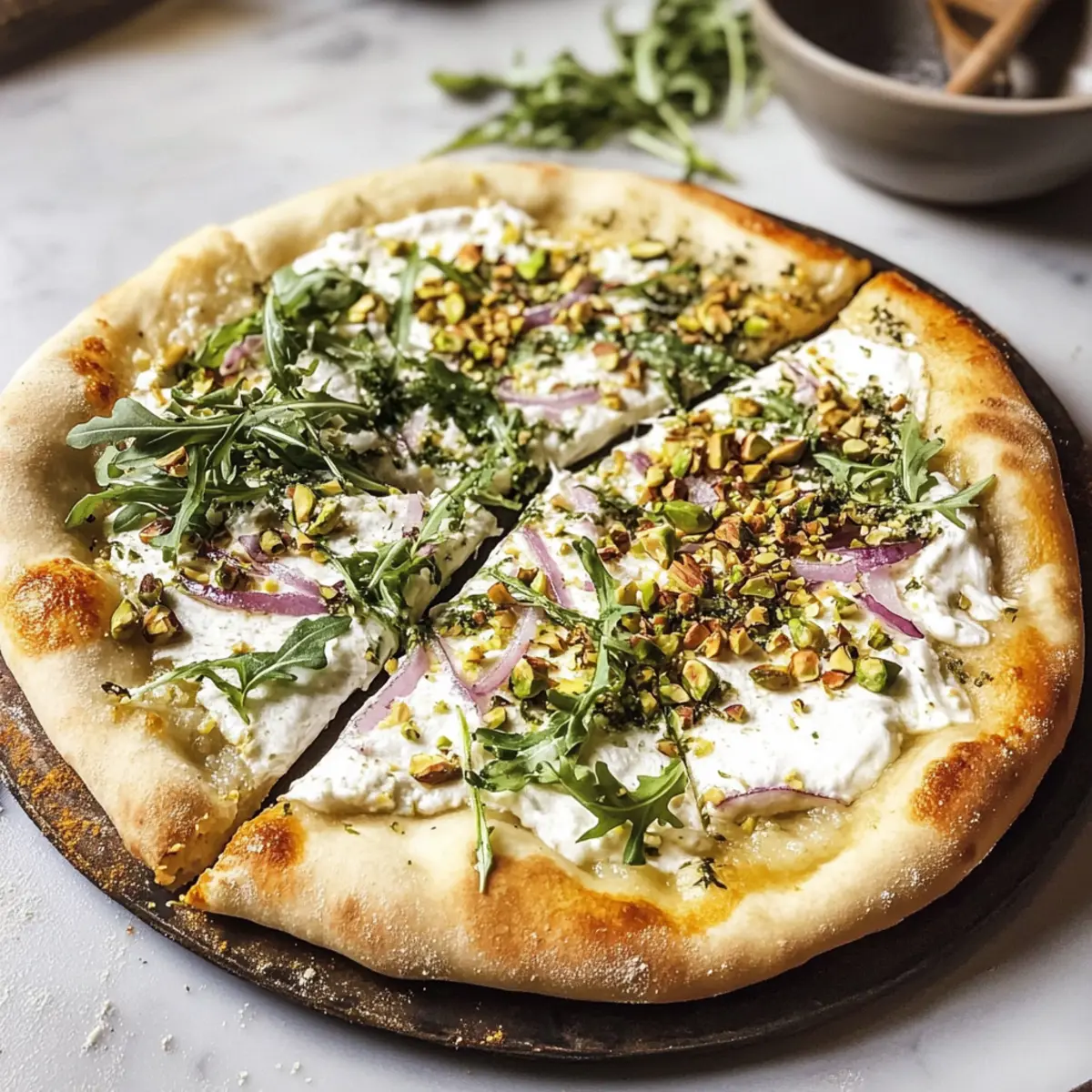 Pizza blanche Burrata pistache, un délice rapide