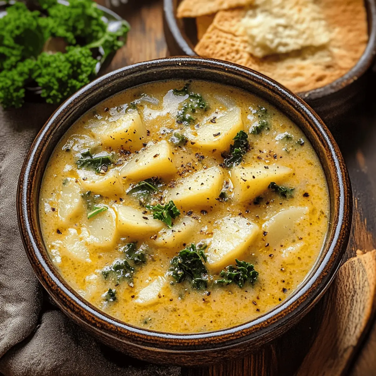 Soupe de pommes de terre aux herbes, à l'ail et au cheddar