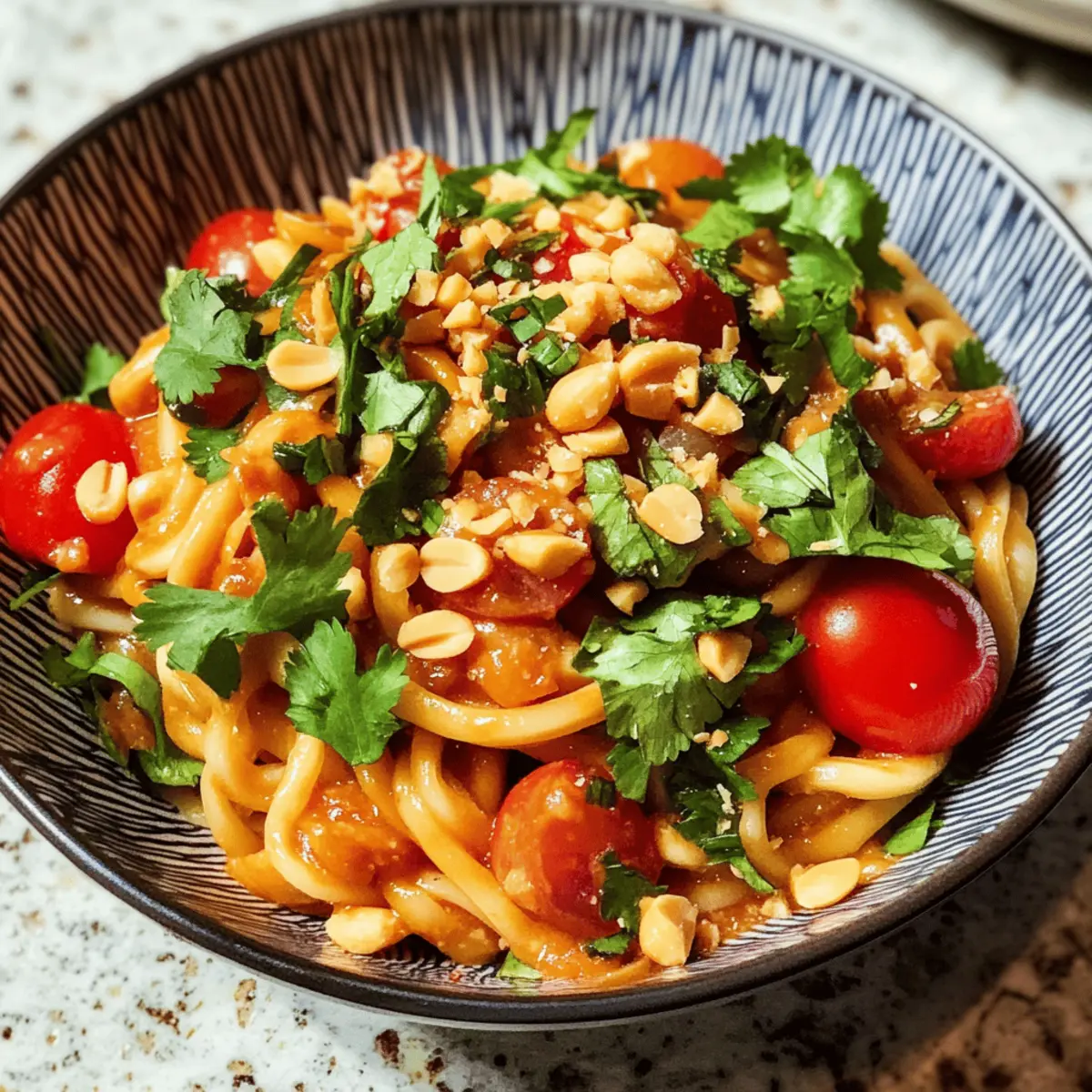 Nouilles froides aux tomates et sauce aux arachides rafraîchissantes