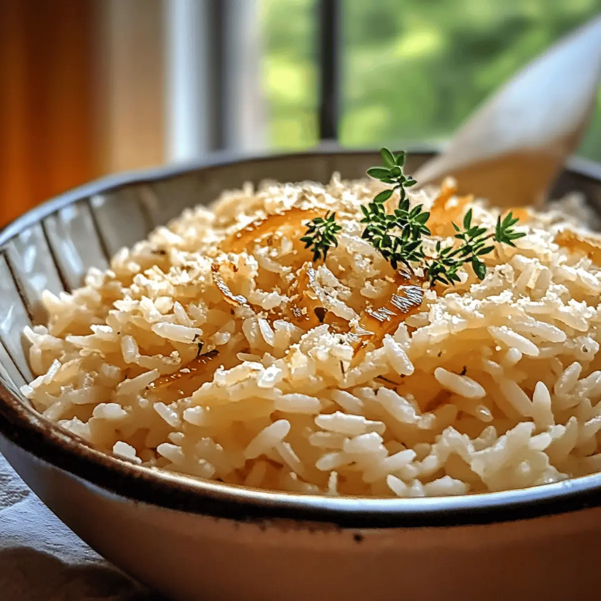 Riz au beurre d'oignons français réconfortant et savoureux
