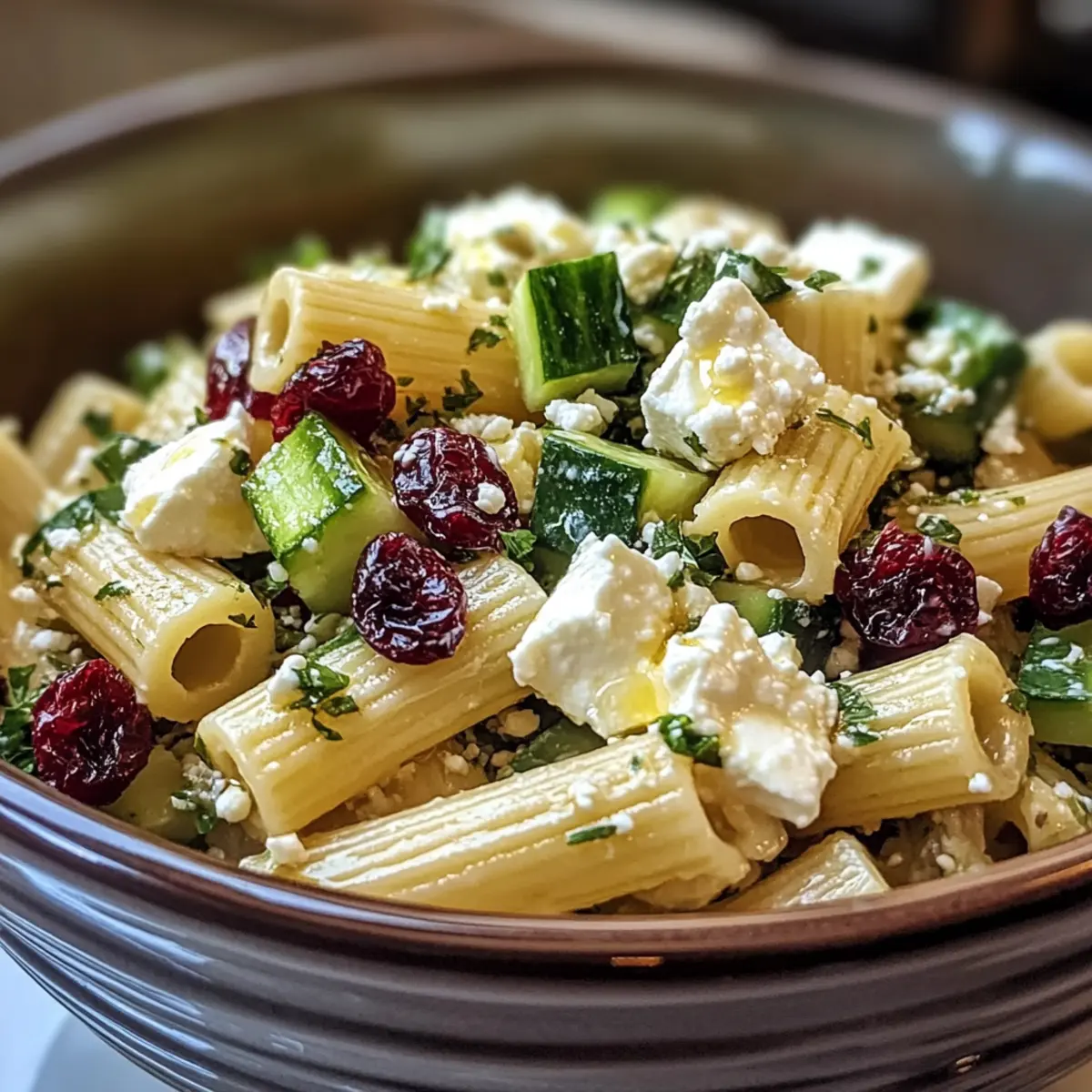 Salade de Rigatoni Feta et Canneberges Colorée