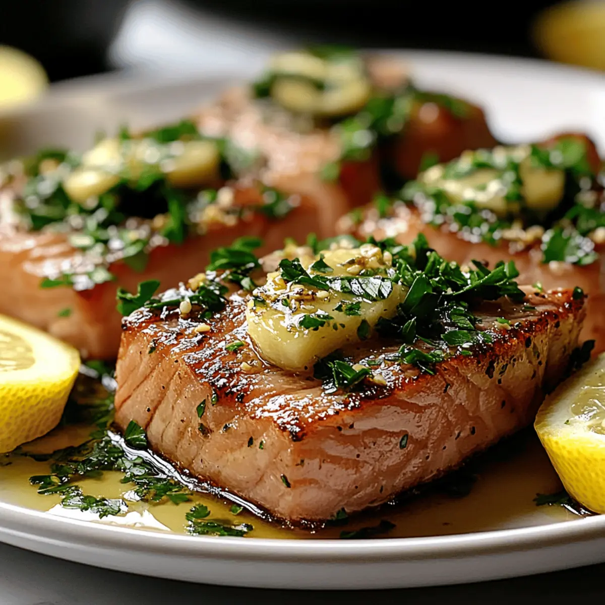 Steaks de thon poêlés avec beurre aux herbes et à l’ail