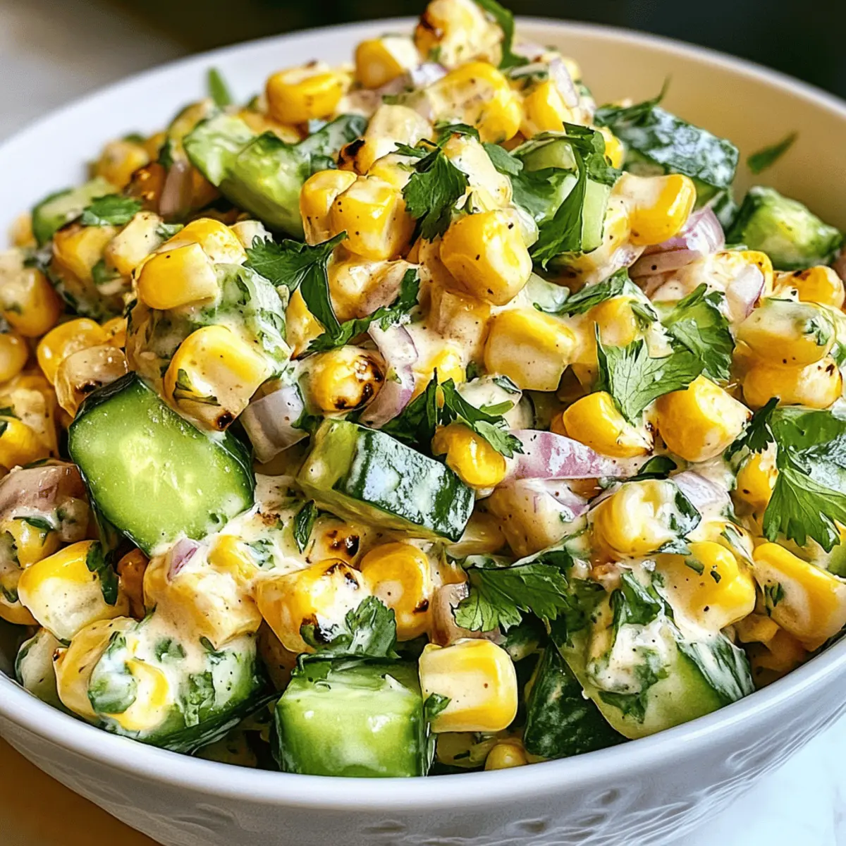 Salade crémeuse de concombre au maïs de rue délicieuse