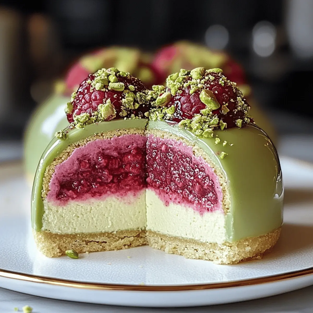 Dômes de Cheesecake aux Pistaches et Framboises Élégants