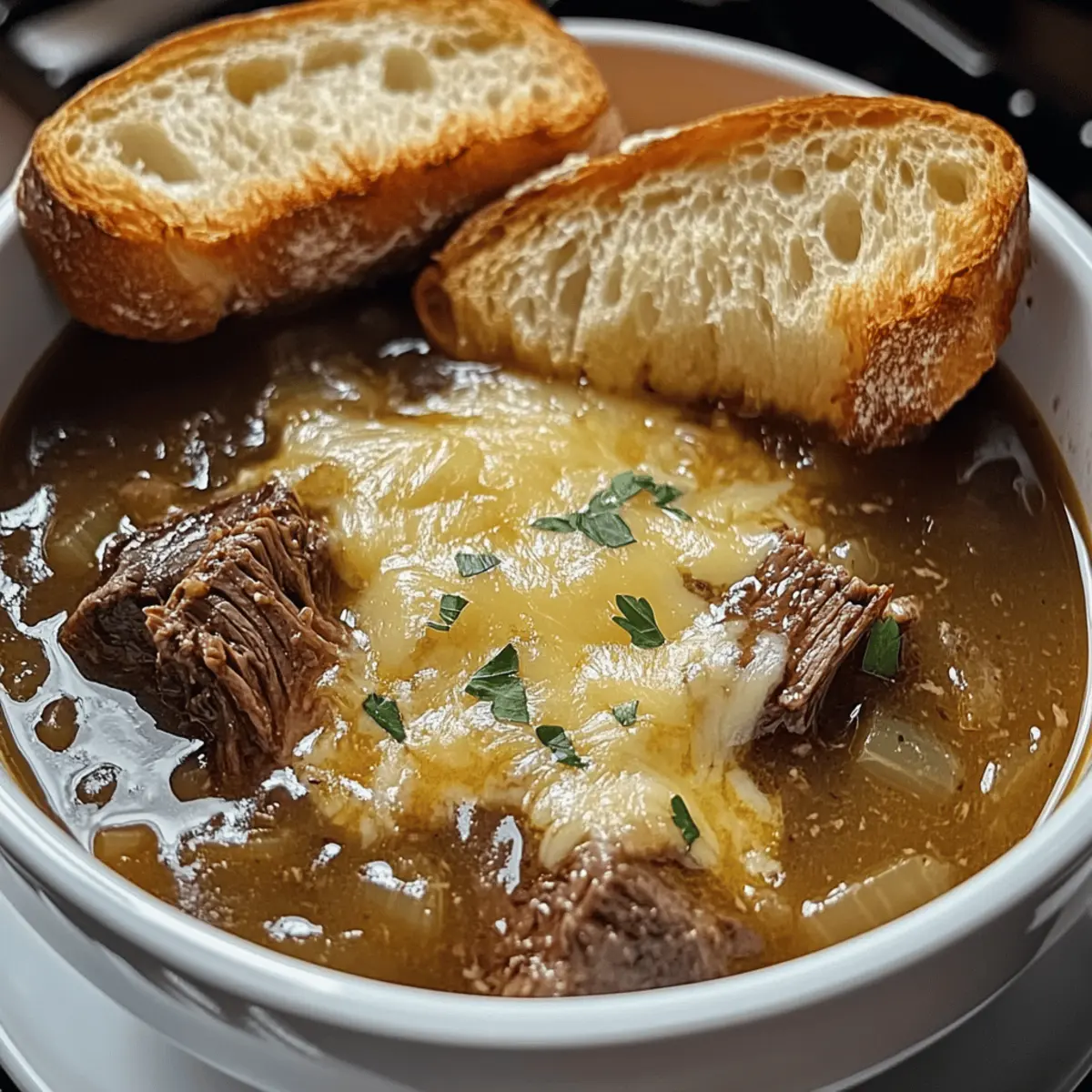 Soupe de côtes de bœuf à l'oignon français réconfortante