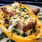 Keto faible en glucides steak gorgonzola alfredo spaghetti courge